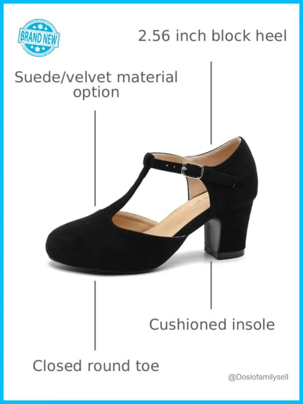 Women's T-Strap Mary Jane Pumps Block Heel Round Toe Buckle Closure
